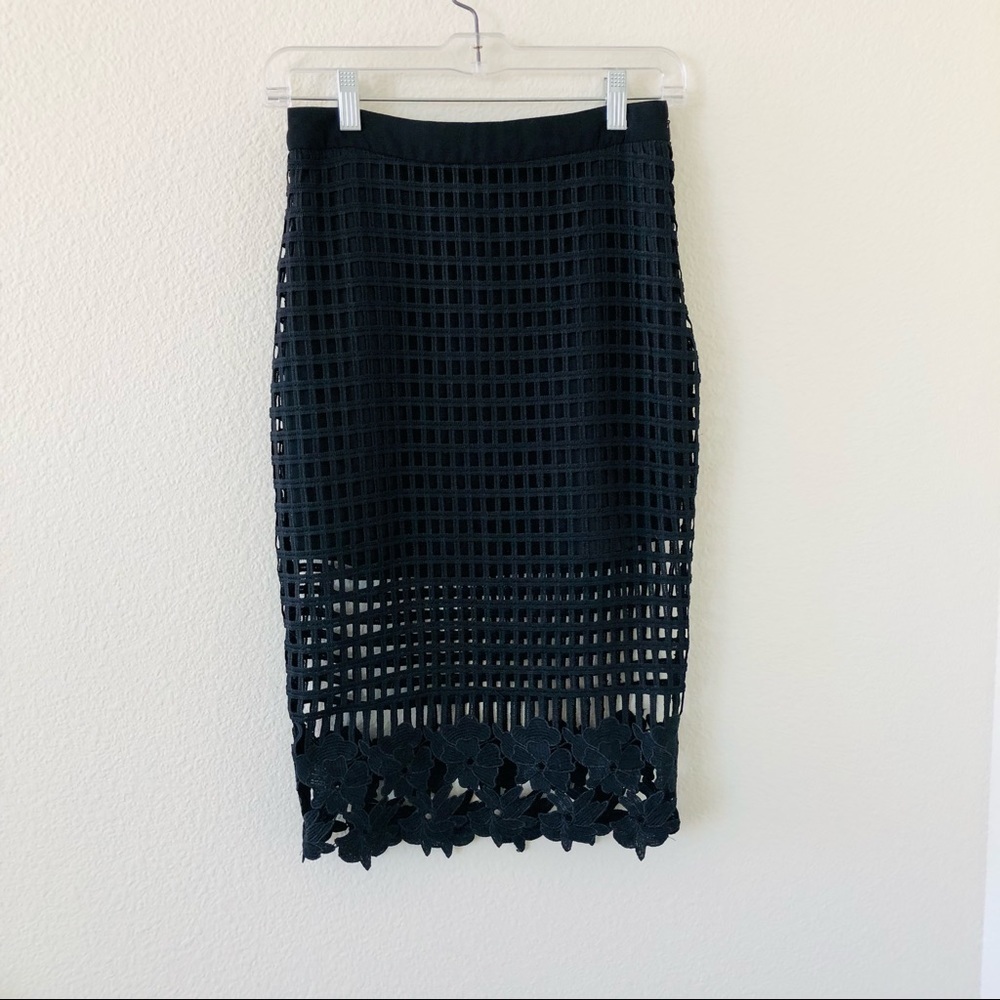 LUSH Floral Lace/Mesh Crochet Peekaboo Pencil Mini Skirt Black Size S